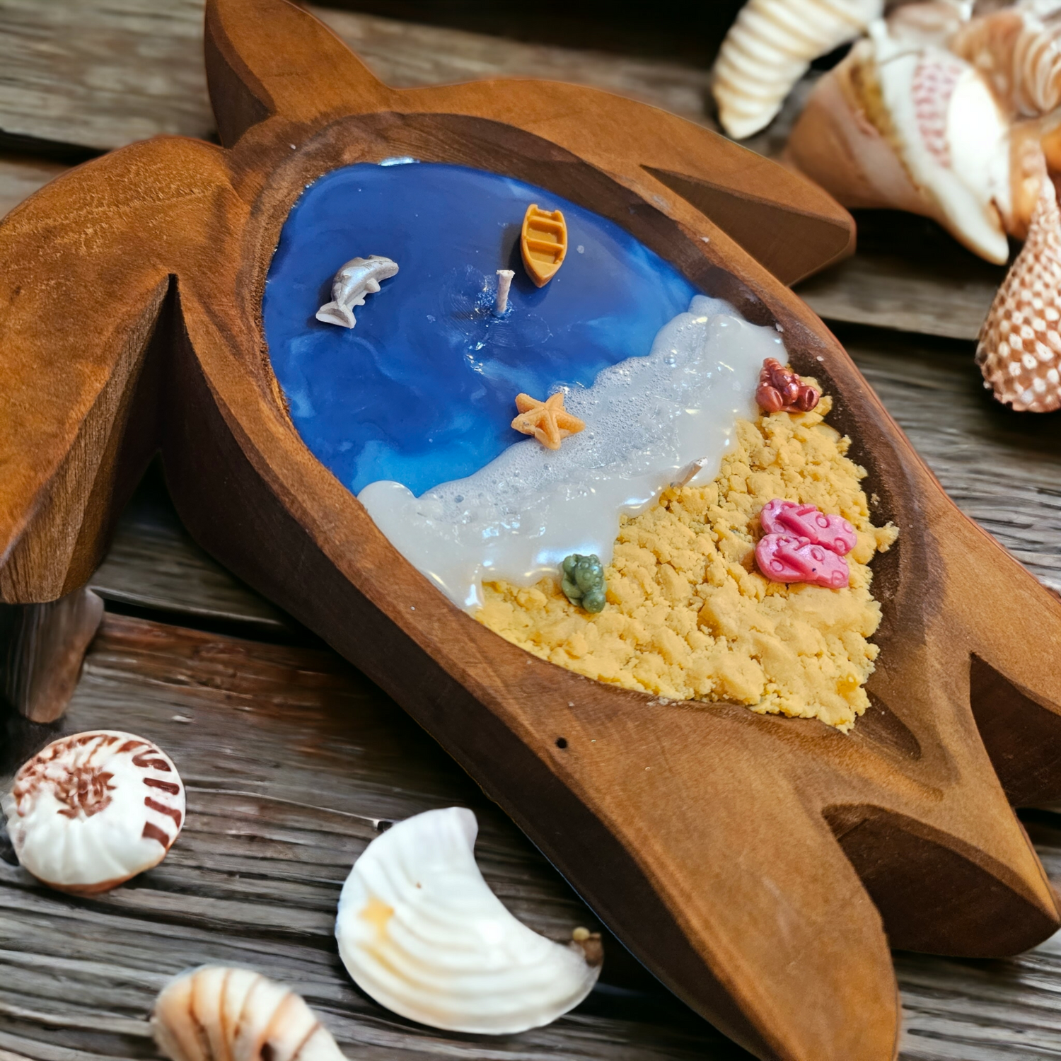 Turtle Beach Wooden Bowl Candle